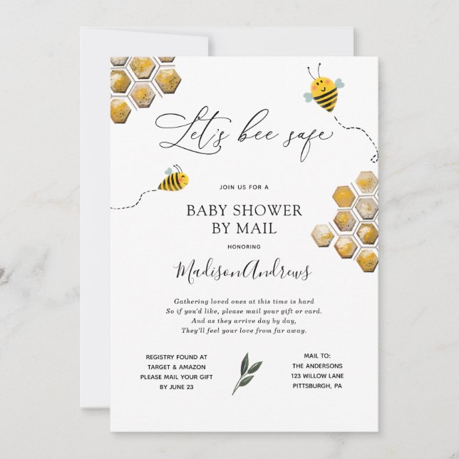 Let's Bee Safe Baby Shower by Mail Invitation (Front)
