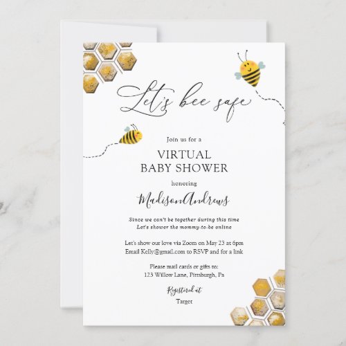 Lets Bee Safe Virtual Baby Shower Invitation