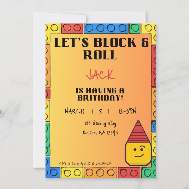 Let's Block & Roll Birthday invitation (Front)