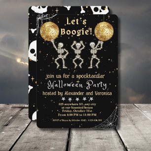 Let's Boogie! Black and Gold Disco Halloween Party Invitation