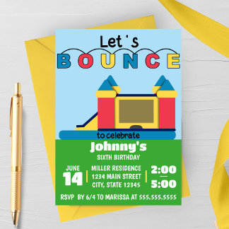 Let's Bounce, Bounce House Birthday Party Invitation