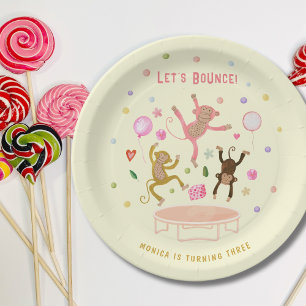 Let's bounce jumping monkeys kids birthday paper plates