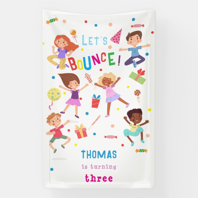 Let's bounce jumping park kids birthday banner (Vertical)
