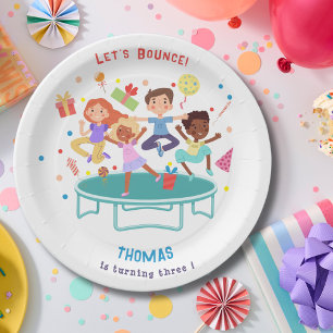 Let's bounce jumping trampoline park kids birthday paper plates