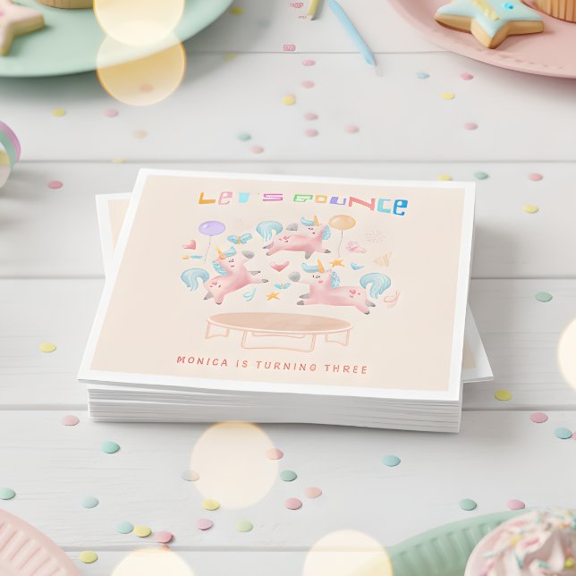 Let's bounce jumping unicorns kids birthday napkins (Creator Uploaded)
