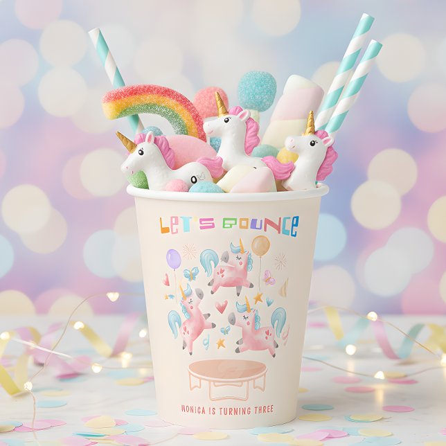 Let's bounce jumping unicorns kids birthday paper cups (Creator Uploaded)