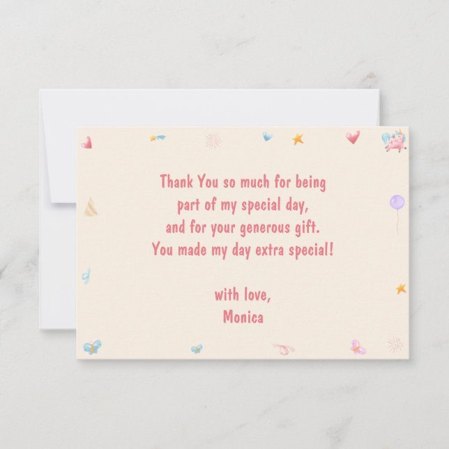 Let's bounce jumping unicorns kids birthday thank you card (Front)