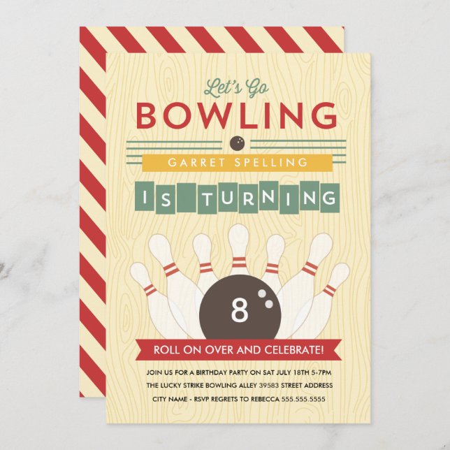 Let's Bowl! Birthday Party Invitation (Front/Back)