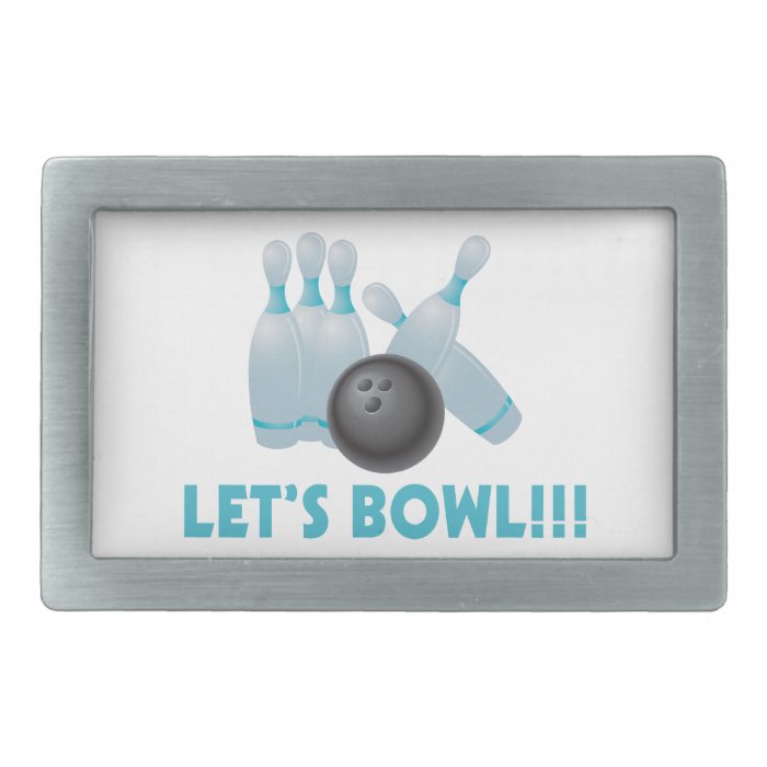 Let's Bowl Bowling Ball & Pins Rectangular Belt Buckle