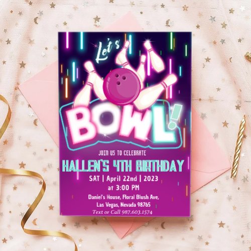 Lets Bowl Bowling Birthday Party Invitation