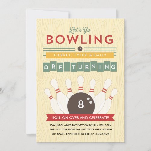 Lets Bowl Multiple Birthday Party Invitation