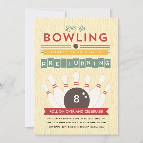 Let's Bowl! Multiple Birthday Party Invitation