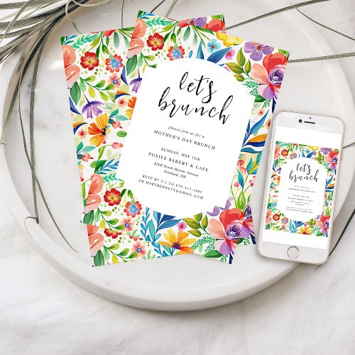 Lets Brunch  Bright Florals Mothers Day Brunch  Invitation