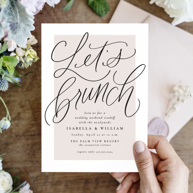 Let's brunch handlettered blush pink after wedding invitation (Creator Uploaded)