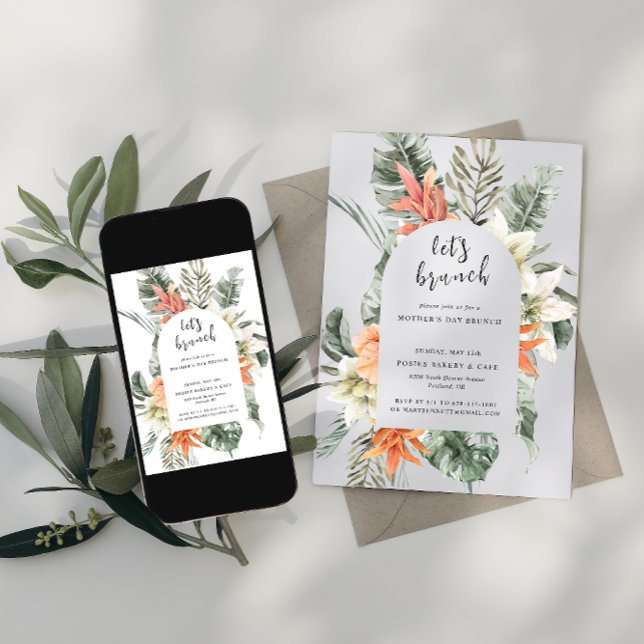 Let's Brunch | Tropical Floral Mothers Day Brunch  Invitation (Creator Uploaded)