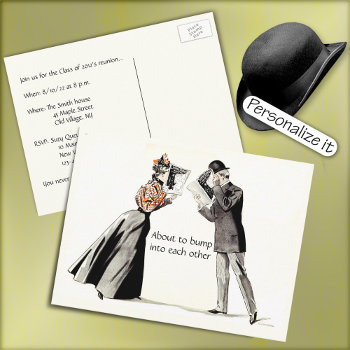 Let''s Bump Into Each Other At A Reunion Announcement Postcard by colorwash at Zazzle