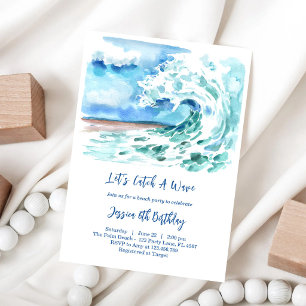 Let's Catch A Wave Surfing Beach Boy Birthday Invitation
