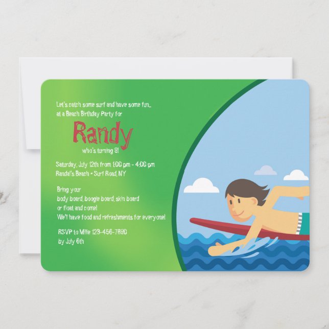 Let's Catch Some Surf Invitation (Front)