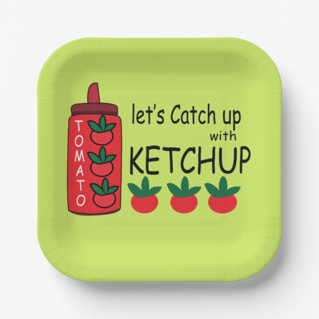 Lets Catch Up With Ketchup Party Paper Plates (Front)