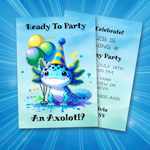 Lets Celebrate Axolotl Boys Birthday Party Invitation