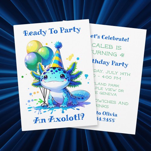 Lets Celebrate Axolotl Boys Birthday Party Invitation