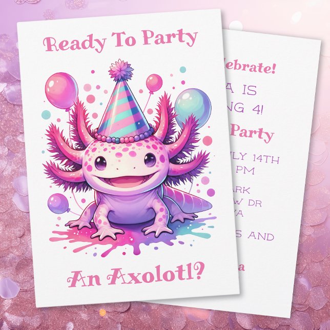Let's Celebrate Axolotl Girl's Birthday Party Invitation (Creator Uploaded)