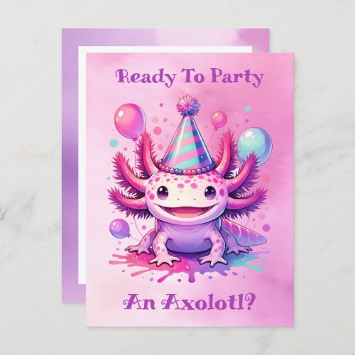 Lets Celebrate Axolotl Girls Birthday Party Postcard