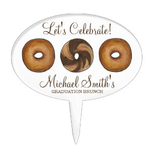 Let's Celebrate Bagel Graduation Party Brunch Cake Topper