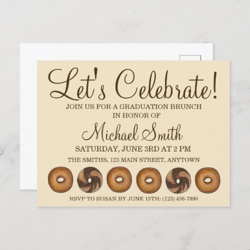 Lets Celebrate Bagel Graduation Party Brunch Invitation Postcard