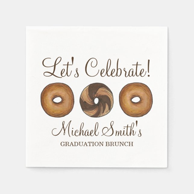 Let's Celebrate Bagel Graduation Party Brunch Napkins (Front)