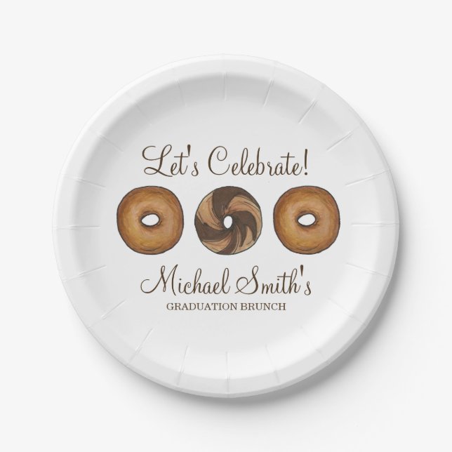 Let's Celebrate Bagel Graduation Party Brunch Paper Plates (Front)