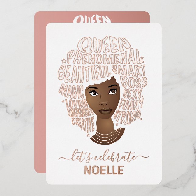 Let's Celebrate Birthday! Encouraging Black Woman Foil Invitation (Front/Back)