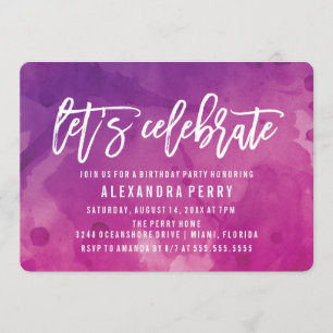 Let's Celebrate Birthday Party Purple Watercolor Invitation