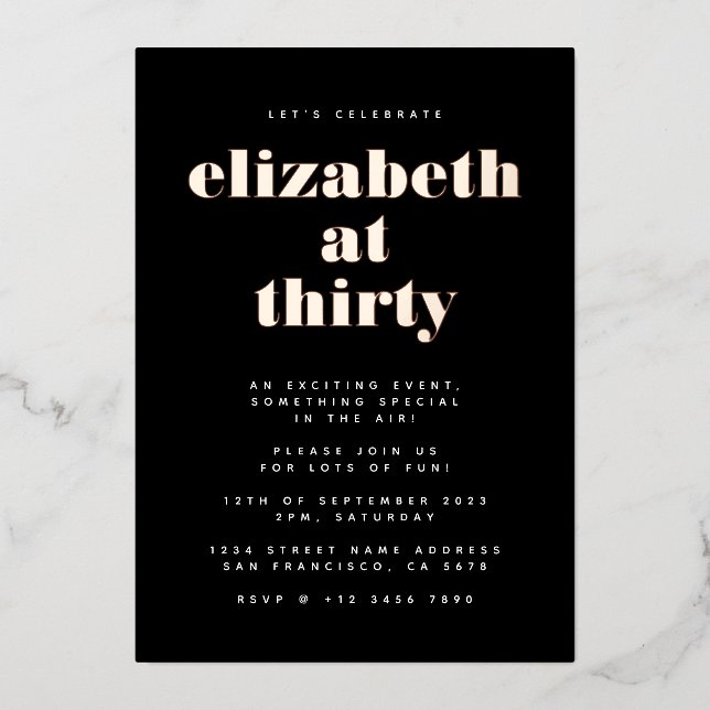 Let's Celebrate Black and Pink Birthday Party Foil Invitation (Front)