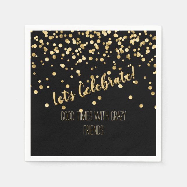 Lets Celebrate Black Gold Confetti Napkins (Front)