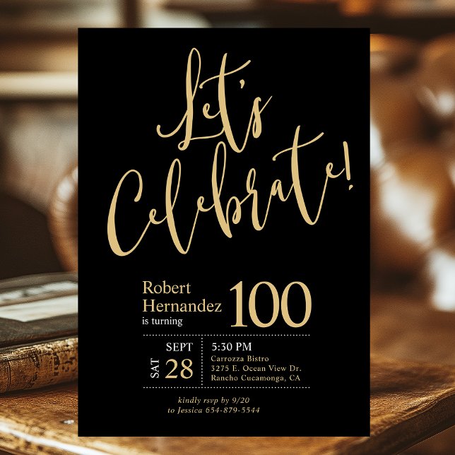 Let's Celebrate Black Gold Photo 100th Birthday Invitation (Creator Uploaded)