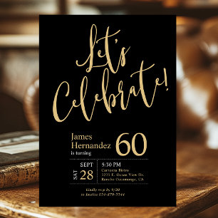 Let's Celebrate Black Gold Photo 60th Birthday Invitation