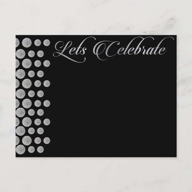 lets celebrate blank black and silver invitation (Front)