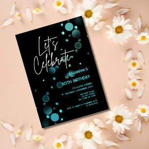 Let's Celebrate Blue Bokeh Gradient Black Birthday Invitation