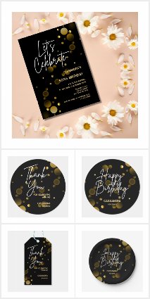Let's Celebrate Bokeh Gradient Black Birthday