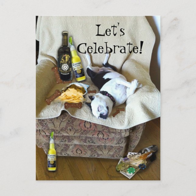 Let's Celebrate Boston Terrier Party Invitation Postcard (Front)