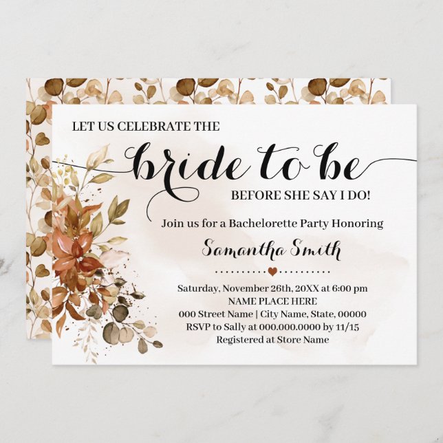 Lets celebrate Bride to be Shower Fall Wedding Invitation (Front/Back)