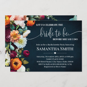 Lets Celebrate Bride tobe Shower Wine Navy Wedding Invitation