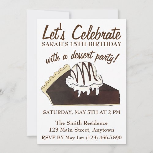 Lets Celebrate Brownie Pie Ice Cream Dessert Invitation