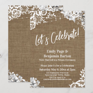 Let's Celebrate Burlap Lace Floral Lights Party Invitation