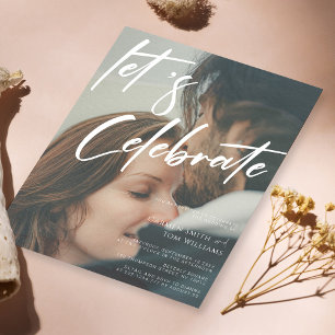 Lets Celebrate Calligraphy Photo Wedding Invitation