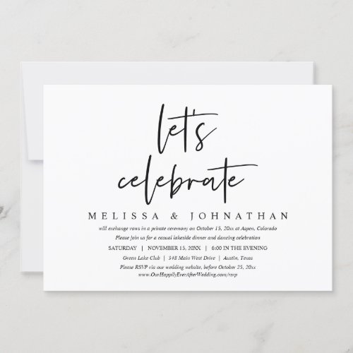 Lets Celebrate Casual Wedding Elopement Party Invitation