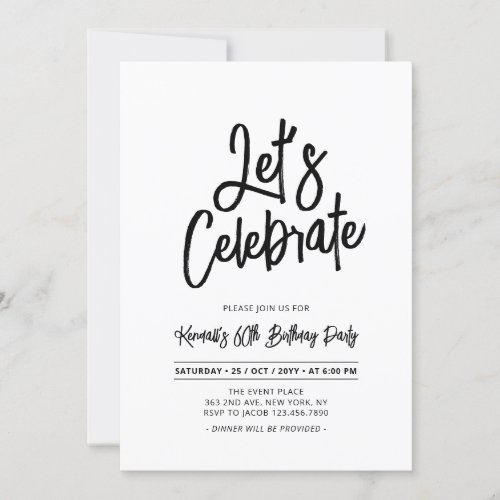 Lets Celebrate  Chic Script 60th Birthday Party Invitation