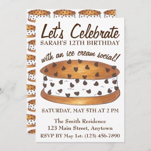 Lets Celebrate Chipwich Ice Cream Social Birthday Invitation