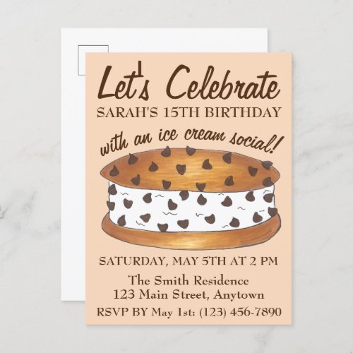 Lets Celebrate Chipwich Ice Cream Social Birthday Invitation Postcard